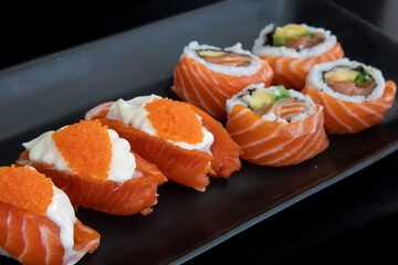 Salmon Nigiri with Mayonnaise and Salmon Maki Rolls