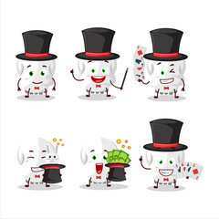 A skull Magician cartoon character perform on a stage