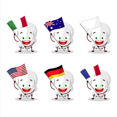 Skull cartoon character bring the flags of various countries