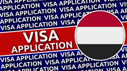 Yemen Circular Flag with Visa Application Titles - 3D Illustration