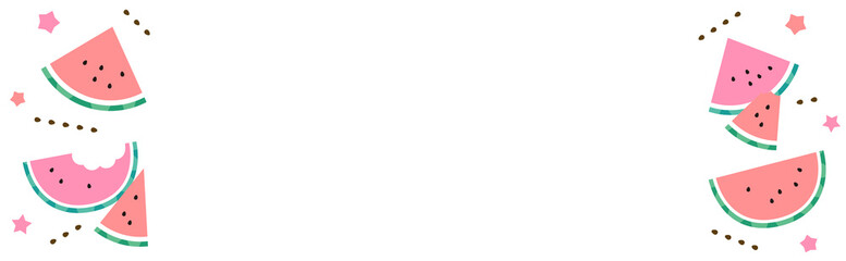 集中線のように並んだスイカと星のイラスト 横長フレーム