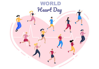 Fototapeta premium World Heart Day Illustration To Make People Aware The Importance Of Health, Care And Prevention Various Diseases. Flat Design Background Template
