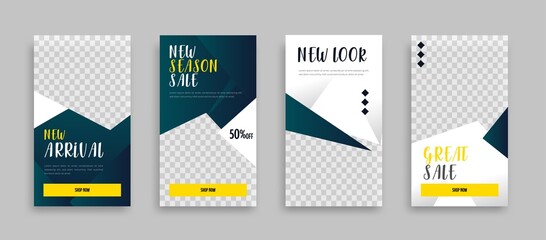 Set of Editable minimal square banner template. Green yellow white background color with geometric shapes for social media post, story and web internet ads. Vector illustration	