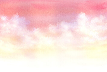 茜色に染まる空と雲　水彩画