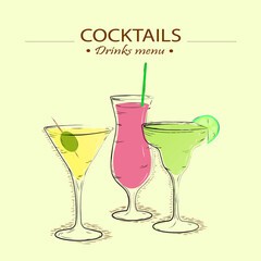 sketch of cocktails with fruits