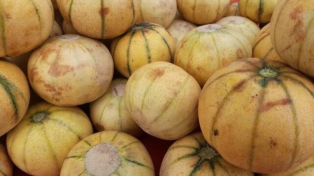 Muskmelon sold in the supermarket stock footage video