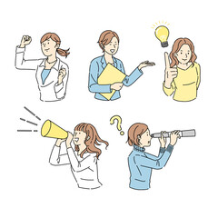 様々なポーズの女性、セット、ビジネスシーン、ビジネスウーマン