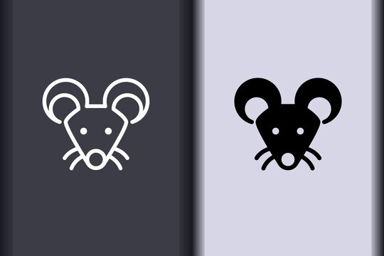 Vector rat, mouse minimal flat icon simple concept design. Curve line and object shape creative logo design isolated on background.