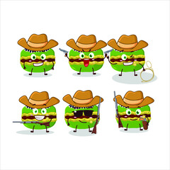 Cool cowboy kiwi macaron cartoon character with a cute hat. Vector illustration