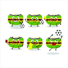 Kiwi macaron cartoon character working as a Football referee. Vector illustration