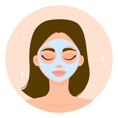 Girl with a cosmetic mask on her face. Facial cleansing and care. Spa. Vector illustration.