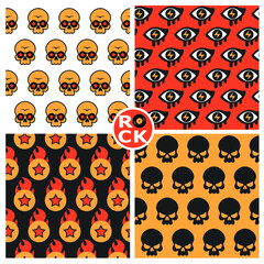 set of vector seamless rock patterns with skull , star and eyes