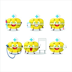 Doctor profession emoticon with mango macaron cartoon character. Vector illustration