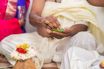 Obraz na płótnie Canvas Religious rituals, traditional Hindu wedding , South India 
