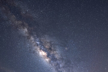 Milky way night sky and star on dark background. nebula and galaxy with noise , grain and dust. Photo by long exposure and select white balance.selection focus.amazing