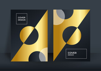 Abstract black and gold luxury background. Modern black cover design set. Luxury creative line pattern in premium colors: black, gold and white. Suit for notebook A4 cover, business poster, brochure