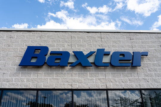 
Mississauga, ON, Canada - July 1, 2021: Close -up of Baxter sign on the office building in Mississauga, Ontario, Canada. Baxter Corporation is a global medical technology company.
