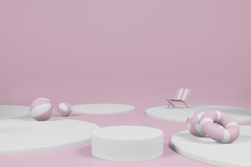 3d rendering illustration of summer template podium stage display showcase for product placement in minimal design.