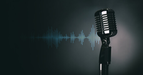 Retro microphone on dark background