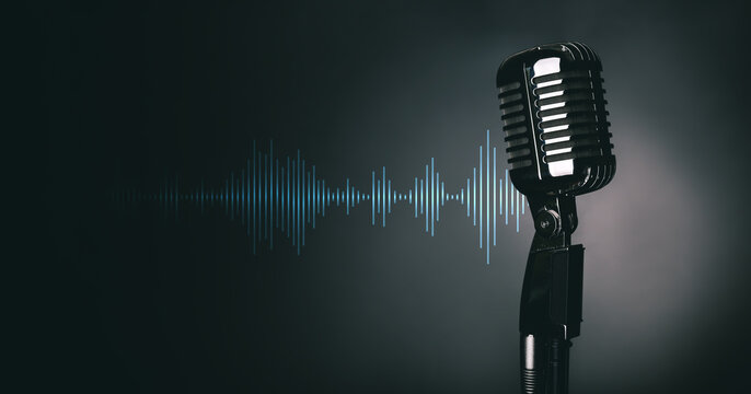 Retro microphone on dark background Stock Photo | Adobe Stock