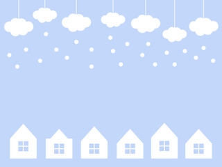 【オーナメント風】空と町のフラット背景【雪の日】