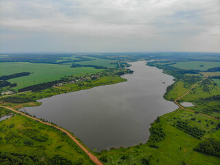 Fototapeta na wymiar Aerial view of Tyulkinsky pond (Kumeny, Kirov region, Russia)
