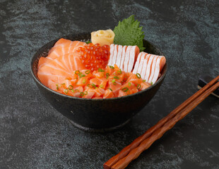 salmon donburi japanese rice bowl food