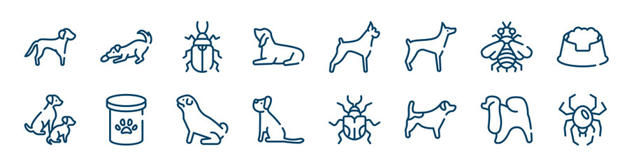 insects icons set such as dogs playing, null, bumblebee, dog and doggie, pug, japanese chin outline vector signs. symbol, logo illustration. linear style icons set. pixel perfect vector graphics.