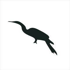 Anhinga Bird Vector Silhouette isolated on white background