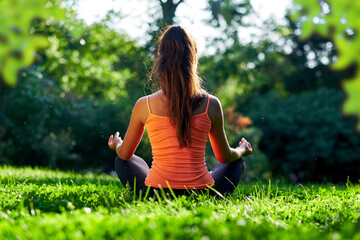 Yoga. Young woman practicing yoga or dancing or stretching in nature at park. Health lifestyle concept