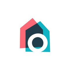 letter o house home overlapping color logo vector icon illustration