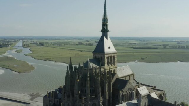 Abbatiale du Mont-Saint-Michel - Romanesque And Gothic Structure Of Mont-Saint-Michel Abbey In France. - aerial orbit