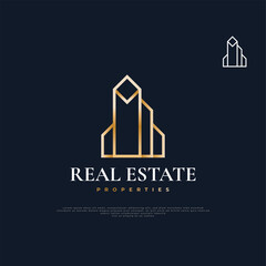 Luxury Gold Real Estate Logo Design with Line Style