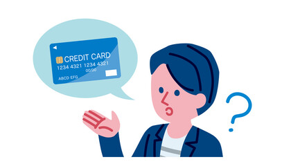 Fototapeta na wymiar クレジットカードに疑問を持っている男性のイラスト
