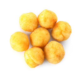 Fried potato balls on white background