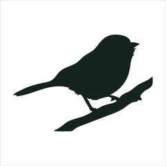 Chickadee Bird Vector Silhouette isolated on white background.