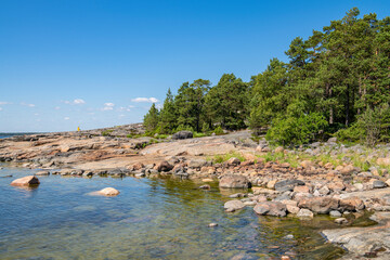 The rocky view of Porkkalanniemi, rocks, stones and Gulf of Finland, Kirkkonummi, Finland