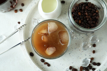 Concept of cooking ice coffee, close up