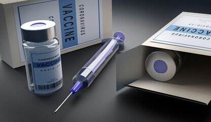 Medical syringe and vaccine bottle. Vaccine illustration. Bottle and syringe with needle.