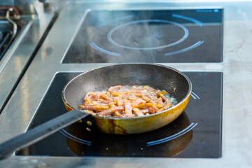 Professional commercial kitchenware industry. Kitchen stainless cooking equipment.