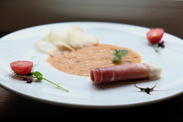 Soup. Bacon. Tomatoes. Breakfast.