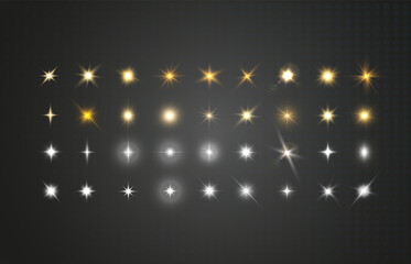 Set of bright beautiful stars on a transparent background vector illustration.	