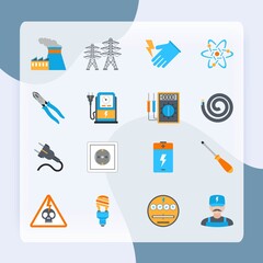 Electricity icons set with voltmeter wire screwdriver electrician warning sign isolated vector illustration