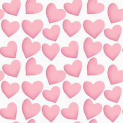 Seamless pattern of hearts pink color on white background, vector drawing