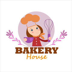 bakery shop girl character vector template design illustration