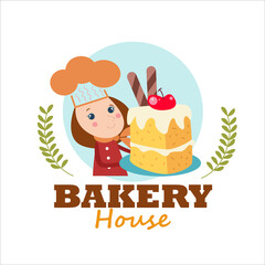bakery shop girl character vector template design illustration