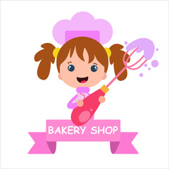 bakery shop girl character vector template design illustration