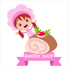 bakery shop girl character vector template design illustration