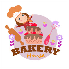 bakery shop girl character vector template design illustration