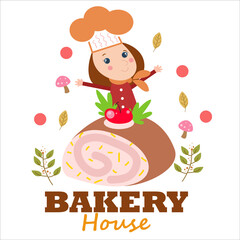 bakery shop girl character vector template design illustration